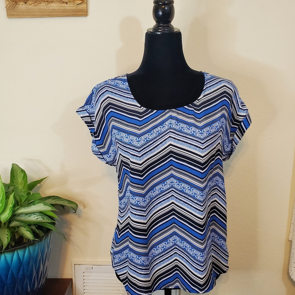 Pink Republic Women's Medium Blouse, Blue,Black,White